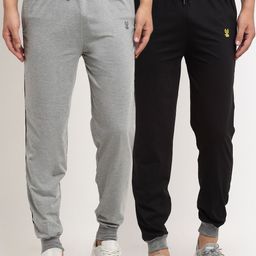 VIMAL JONNEY Men Pack Of 2 Grey & Black Solid Regular-Fit Joggers-image-57