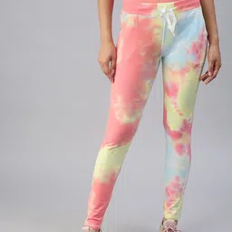 SHOWOFF Women Multicoloured Tie & Dye Slim Fit Track Pants-image-49