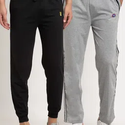 VIMAL JONNEY Men Pack of 2 Grey & Black Solid Regular Track Pants-image-85