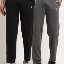 VIMAL JONNEY Men Grey & Black Pack Of 2 Solid Track Pants-image-3