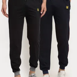 VIMAL JONNEY Men Navy Blue & Black Pack Of 2 Solid Joggers-image-29