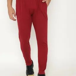 CHKOKKO Men Maroon Solid Straight-Fit Sports Gym Track Pants-picture-8