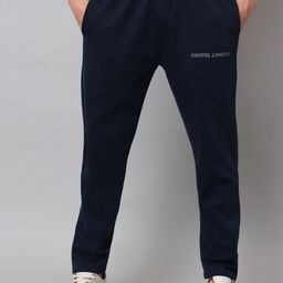 GRIFFEL Men Navy Blue Solid Cotton Track Pants-image-10