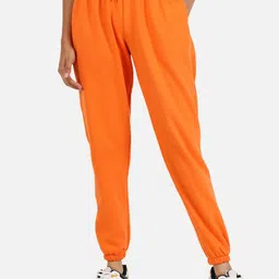 GRIFFEL Women Orange Solid Cotton Joggers-image-12