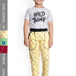 IndiWeaves Boys Pack Of 3 Printed Cotton Mid-Rise Track Pants-image-69