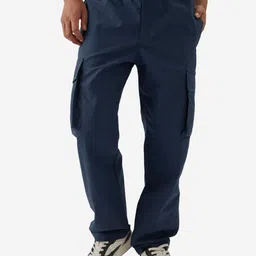 The Souled Store Navy Blue Men Straight-Fit Cargo Track Pants-image-24