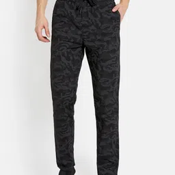 Octave Men Black Camouflage Printed Cotton Track Pants-image-59