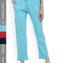 IndiWeaves Women Pack Of 3 Printed Pure Cotton Straight Lounge Pants-image-26
