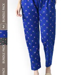 IndiWeaves Women Pack Of 2 Printed Mid-Rise Fleece Lounge Pants-image-12
