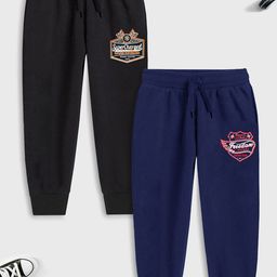 YK X Trampoline Kids Pack Of 2 Printed Cotton Mid-Rise Joggers-51