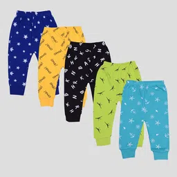 KUCHIPOO Kids Multicolor Pack Of 5 Jogger Cotton Blend Track Pants-27