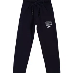 DYCA Boys Navy Blue Solid Knitted Pure Cotton Track Pants with Typography Print Detail-12