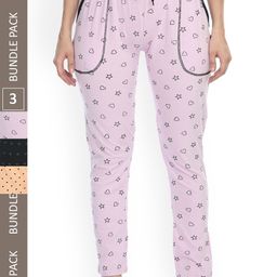 IndiWeaves Women Pack Of 3 Printed Cotton Slim Fit Trousers-image-27