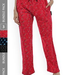 IndiWeaves Women Pack of 3 Pure Cotton Printed Lounge Pants-image-55