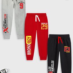 YK X Trampoline Kids Pack Of 3 Printed Cotton Mid Rise Joggers-36
