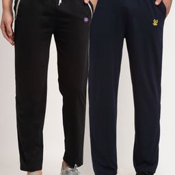 VIMAL JONNEY Men Pack Of 2 Black & Blue Solid Regular-Fit Track Pants-image-52