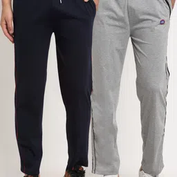 VIMAL JONNEY Men Pack Of 2 Navy Blue & Grey Solid Regular-Fit Track Pants-image-14