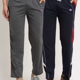 VIMAL JONNEY Men Pack Of 2 Grey & Navy Blue Solid Track Pants-image-84