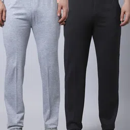 mack jonney VIMAL JONNEY Men Pack of 2 Grey & Black Solid Cotton Track Pants-picture-30