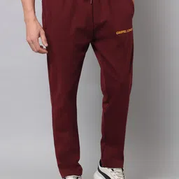 GRIFFEL Men Maroon Solid Cotton Track Pants-image-23