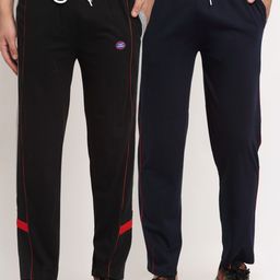VIMAL JONNEY Men Navy Blue & Black Pack Of 2 Solid Track Pants-image-78