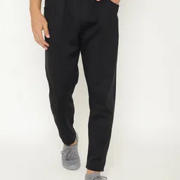 CHKOKKO Men Black Straight-Fit Track Pants-picture-6