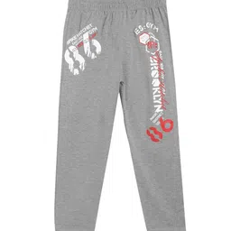 SWEET ANGEL Boys Grey Melange Printed Cotton Track Pants-image-94