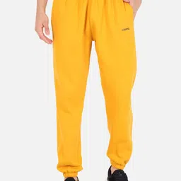 GRIFFEL Men Mustard Yellow Solid Cotton Joggers-image-22