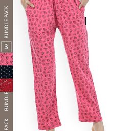 IndiWeaves Women Pack Of 3 Printed Mid-Rise Pure Cotton Lounge Pants-image-78