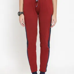 Boston Club Women Maroon Cotton Track Pants with Side Panel Detail-picture-2