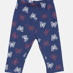 Kryptic Girls Navy Blue & White Printed Pure Cotton Track Pants-picture-48