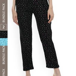 IndiWeaves Women Pack Of 2 Printed Pure Cotton Straight Lounge Pants-image-26