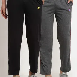 VIMAL JONNEY Men Pack Of 2 Grey & Black Solid Regular Fit Track Pants-image-13