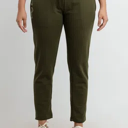 Status Quo Women Olive Green Brand Logo Printed Regular Fit Track Pant-image-19