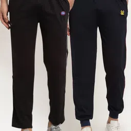 VIMAL JONNEY Men Pack Of 2 Navy Blue & Black Solid Track Pants-image-37