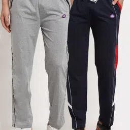 VIMAL JONNEY Men Grey Melange & Navy Blue Pack Of 2 Solid Regular Fit Track Pants-image-74