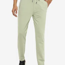 JADE BLUE Men Green Solid Cotton Slim-Fit Track Drawstring Pants-picture-28