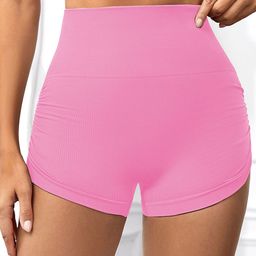 LULU & SKY Women Pink High-Rise Ribbed Ruched Sports Shorts-picture-16