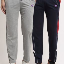 VIMAL JONNEY Men Pack Of 2 Grey & Navy Blue Solid Regular-Fit Track Pants-image-62