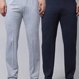 mack jonney VIMAL JONNEY Men Pack Of 2 Grey & Black Solid Pure Cotton Track Pants-picture-29