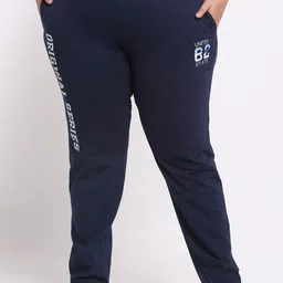 plusS Women Plus Size Navy Blue Typography Printed Mid Rise Cotton Track Pants-picture-16
