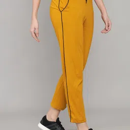 Q-rious Women Mustard-Yellow Solid Pure Cotton Track Pants-picture-40