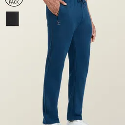 XYXX Men Pack Of 2 Grey & Blue Solid Cotton Track Pants-image-20