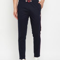 Spirit Men Navy Blue Solid Pure Cotton Track Pants-picture-31