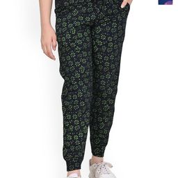 BAESD Girls Pack of 2 Floral Printed Mid-Rise Pure Cotton Joggers Track Pants-picture-6