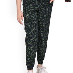 BAESD Girls Pack of 2 Floral Printed Mid-Rise Pure Cotton Joggers-image-59