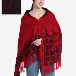 JoE Hazel Women Red & Black Longline Acrylic Poncho-66