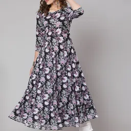 GLAM ROOTS Floral Printed Round Neck Gotta Patti Cotton Anarkali Kurta-picture-41