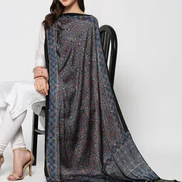 Dupatta Bazaar Blue & White Ethnic Motifs Printed Pure Silk Block Print Dupatta with Zari image 3