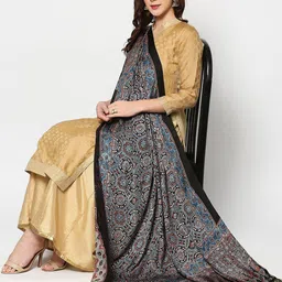 Dupatta Bazaar Black & Blue Ethnic Motifs Printed Block Print Dupatta image 4